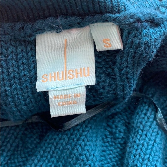 Dramatic Collar Peplum Sweater Cardigan (teal) - Picture 2 of 3